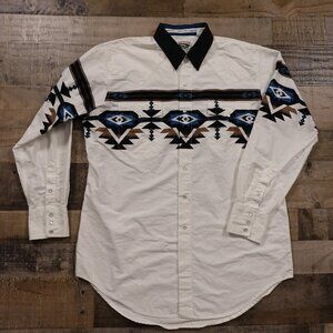 Cumberland Outfitters Casual‎ Button-Down Shirt men's XL white Aztec western